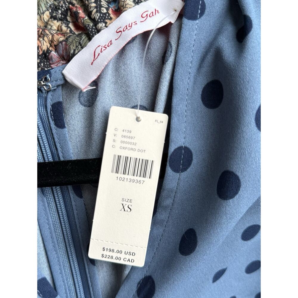 NWT Lisa Says Gah Oxford Dot Ruched Midi Dress Blue Polka Dot XS - Picture 5 of 11
